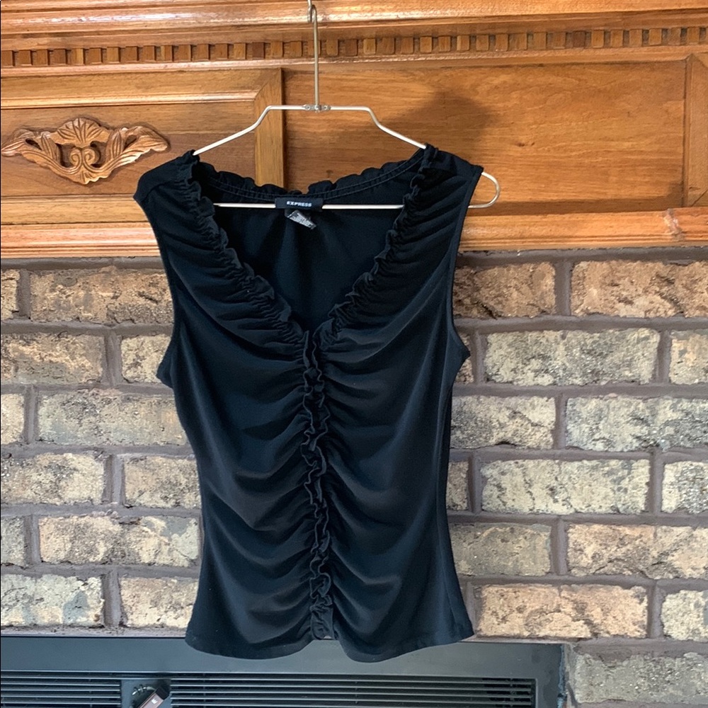 Elegant Black Ruched Top by express xs womens. Euc